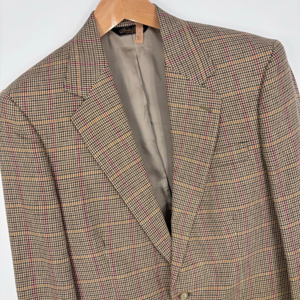 Brooks Brothers Vintage Plaid Wool Sport Coat Blazer Mens 39 REG Brown USA Made